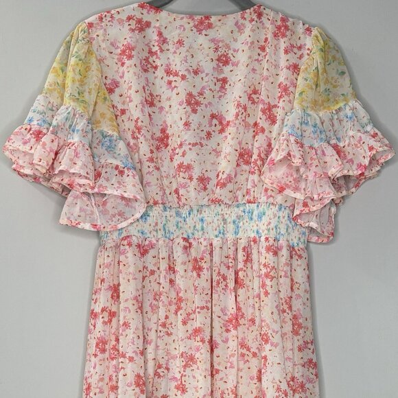 Aura Floral Tiered Maxi Dress (Size S) Colorful Flowy Chiffon Spring Summer - Picture 5 of 9